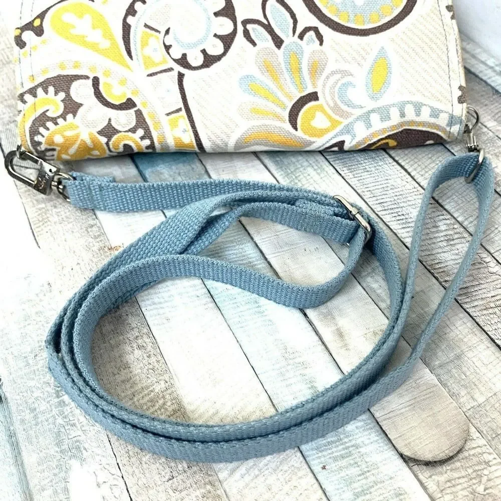 THIRTY-ONE BLUE COLORFUL PAISLEY COTTON FLAP X-BODY SHOULDER BAG HANDBAG PURSE